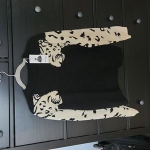 NWT Cream and Black Lepoard Face Sweater